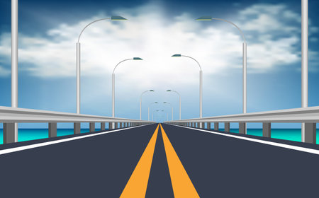landscape of road across the sea in day timeのイラスト素材