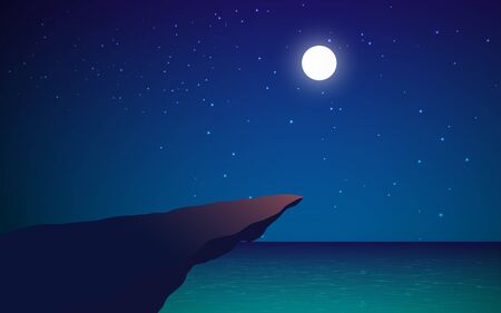 cliff at the beach in the nightのイラスト素材
