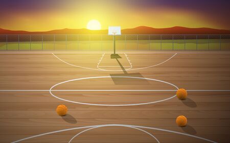 outdoor basketball court on the beach in the morningのイラスト素材