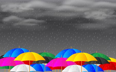 colorful umbrella in the rainのイラスト素材