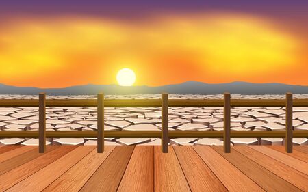 the bridge at the dry river in the morningのイラスト素材