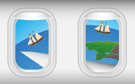 view of ocean at the windows of planeのイラスト素材