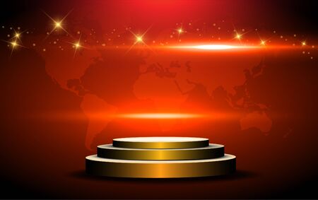 golden podium with world map backgroundのイラスト素材