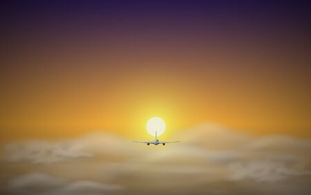 a plane on the sky in the morningのイラスト素材