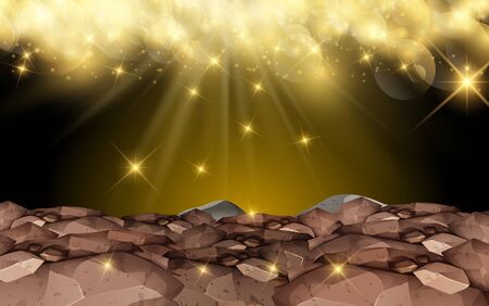 golden light with rock mountain backgroundのイラスト素材