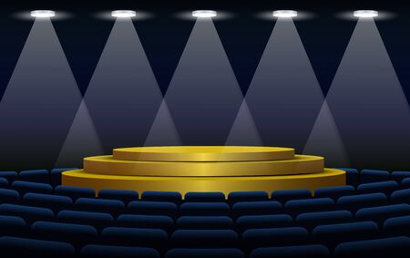 chair and golden stage with spotlight in the hallのイラスト素材