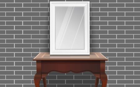 picture frame on the woonden table at the brick wallのイラスト素材