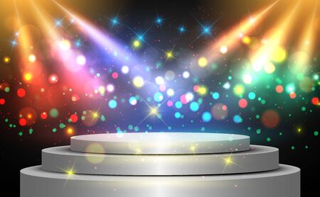 silver podium with colorful light on the stageのイラスト素材