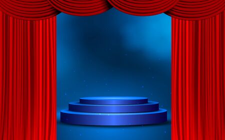 blue podium with red curtain on the stageのイラスト素材