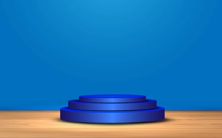 blue podiumon the wooden table in the blue roomのイラスト素材
