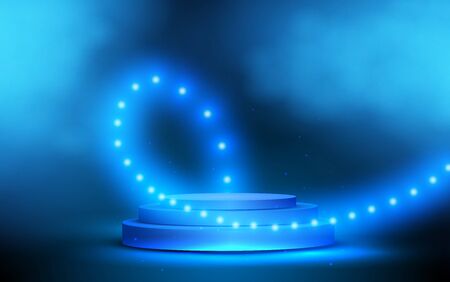 blue podium with smoke on the stageのイラスト素材