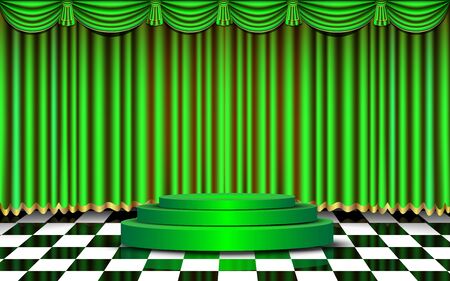 green podium with green curtain on the stageのイラスト素材