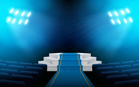 white podium with spotlight on the stage in the hallのイラスト素材