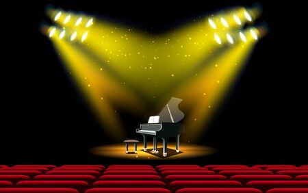 piano and spotlight on the stage in the hallのイラスト素材