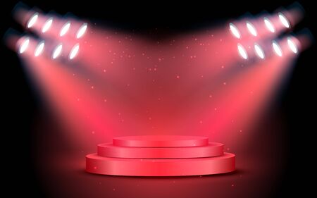 red podium with spotlight on in the studio roomのイラスト素材
