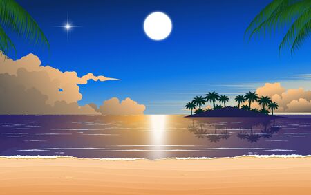 full moon on the blue sky in sunset at the beachのイラスト素材
