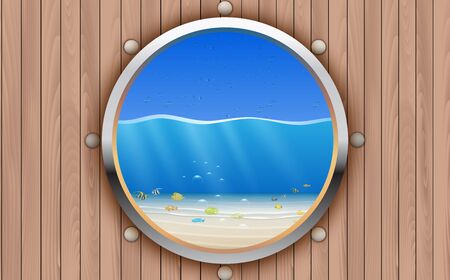 view of underwater in the ocean at window boatのイラスト素材