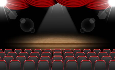 chairs and spotlight on the stage in the hallのイラスト素材