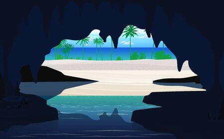 landcape of the cave at the baech on the islandのイラスト素材