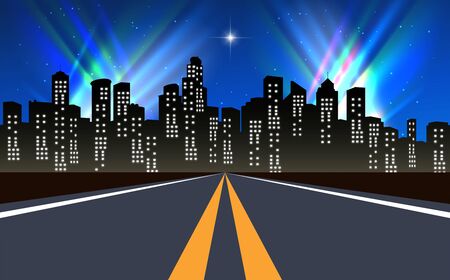 landscape of road to the city in nightのイラスト素材