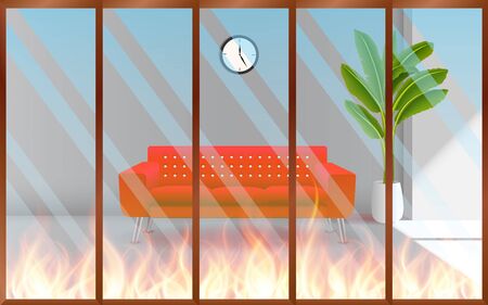 The fire is burning in the living room of a houseのイラスト素材