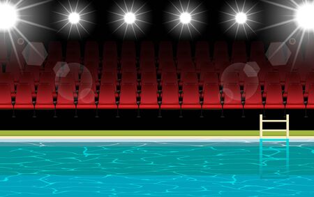 indoor swimming pool with chairs in the hallのイラスト素材