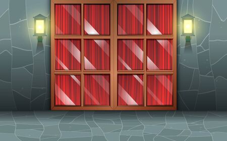 glass door at front of the house in nightのイラスト素材