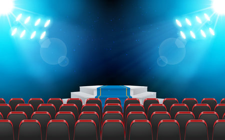 chairs and stage with spotlight in the hallのイラスト素材