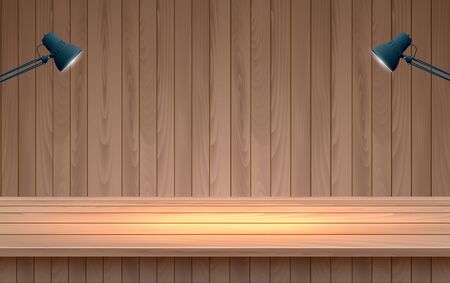wooden table with spotlight in the studio roomのイラスト素材