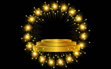 golden podium with fireworks on the dark backgroundのイラスト素材