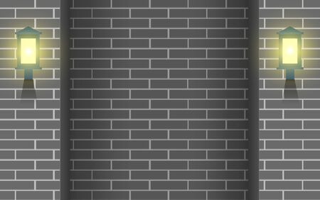 wall light on the gray brick wall of houseのイラスト素材