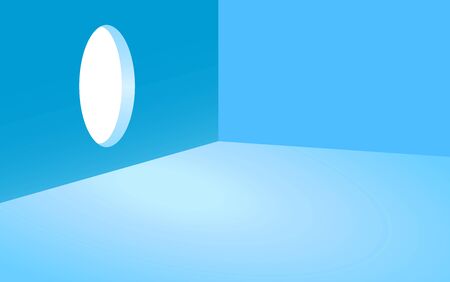 light from round window in the blue studio roomのイラスト素材