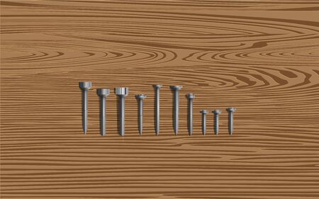 Metal bolts on the woodn tableのイラスト素材