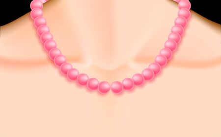 pink pearl necklace on neck of womenのイラスト素材