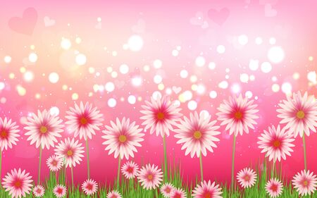 pink daisy flower with green abstract backgroundのイラスト素材