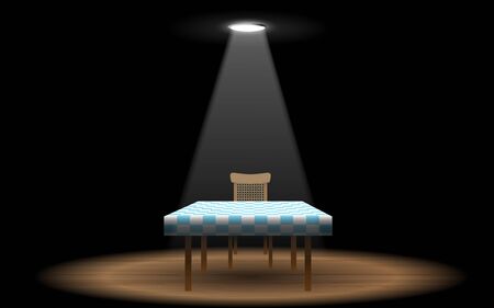 table and chair in the dark roomのイラスト素材