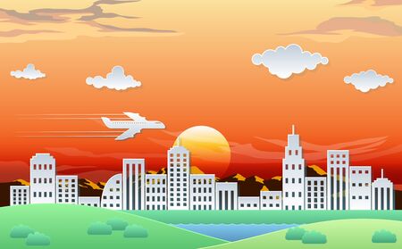 landscape of city in the eveningのイラスト素材