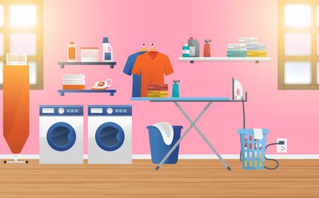 Washing machine in the laundry roomのイラスト素材