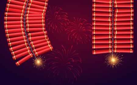 cracker and fireworks in the nightのイラスト素材