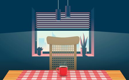 coffee cup on the wooden table in the roomのイラスト素材