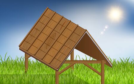 wooden gazebo on the meadow in the dayのイラスト素材