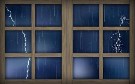 Rain and lightning at the windowのイラスト素材