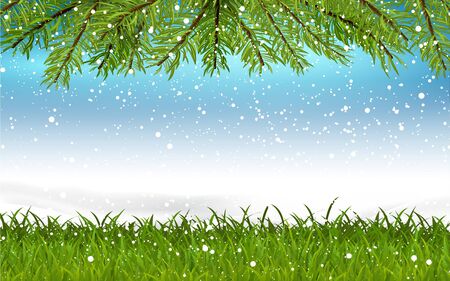 landscape of the meadow in snow dayのイラスト素材