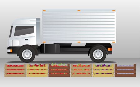 Trucks and fruit boxes in the marketのイラスト素材