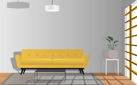 yellow sofa with table in the living roomのイラスト素材