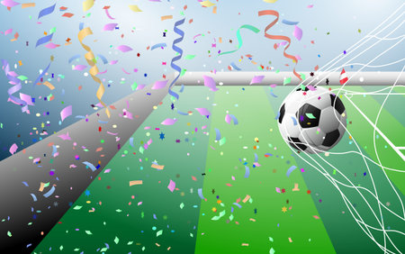 football in the goal in football stadiumのイラスト素材