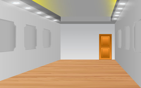 wooden floor with wooden door in the empty roomのイラスト素材