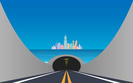 Road in the tunnel under the sea to the cityのイラスト素材