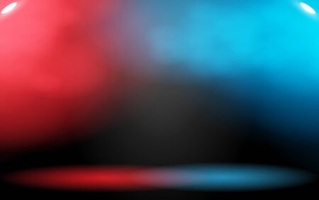 colorful spot light with smoke in the studio roomのイラスト素材