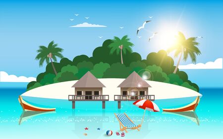 landscape of wooden house on the island in daytimeのイラスト素材